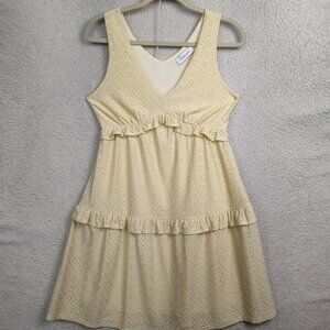 Gilli Women Dress Yellow Cotton Blend V Neck Tiered Sleeveless Eyelet